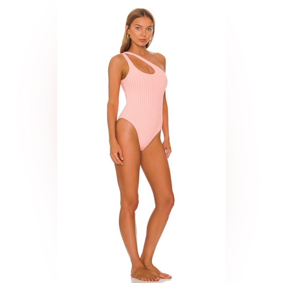 NWT! LSPACE Two Tone Rib Phoebe One Piece Swimsuit in Pink-Lemon Drop - Size XS - Picture 2 of 12